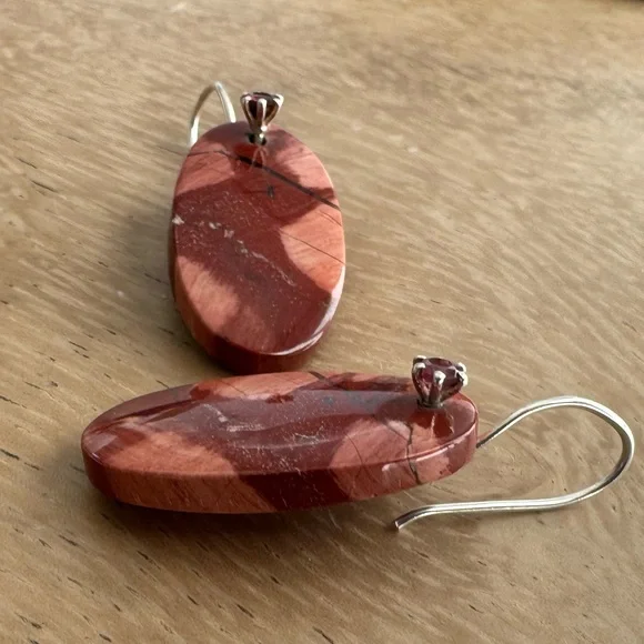NWOT Sundance Red Rock Canyon Earrings, Snakeskin Jasper, Garnet, Sterling